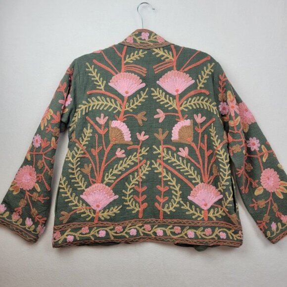 Suzani Hand Embroidered Short Jacket Womens Small Winter Wear Coat BOHO Floral - Picture 10 of 16